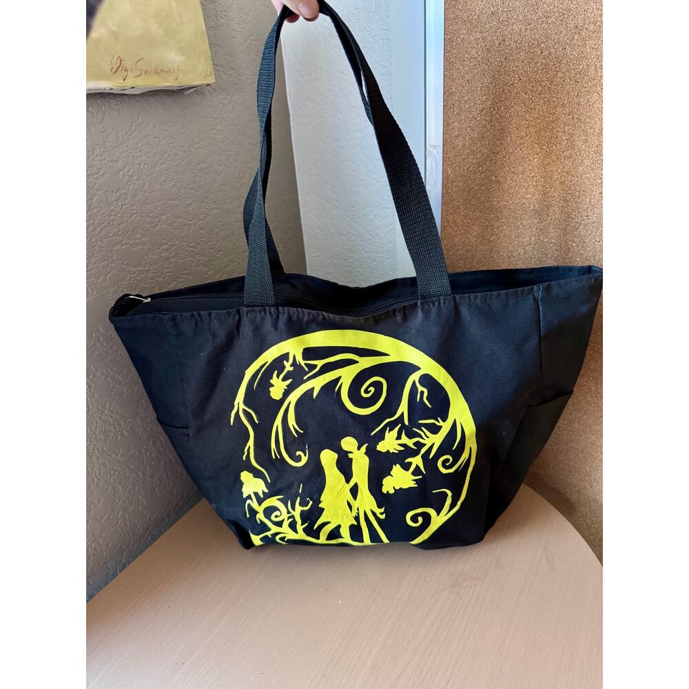 Nightmare Before Christmas Jack & Sally Tote Bag Black & Yellow